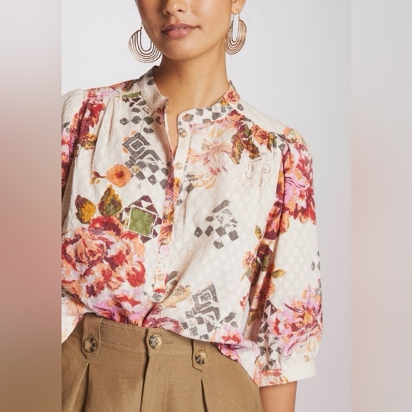 Pilcro Anthropologie Cropped Surf Blouse Size Small - Picture 2 of 9